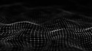 Parçacıkların dinamik dalgası. Soyut fütüristik geçmiş. Büyük veri görselleştirmesi. 3B görüntüleme.