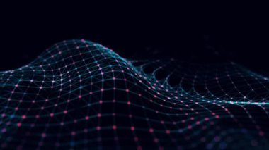 Soyut teknoloji dalgası. Parçacık akışı. Büyük veri transferi görselleştirmesi. 3d oluşturma.