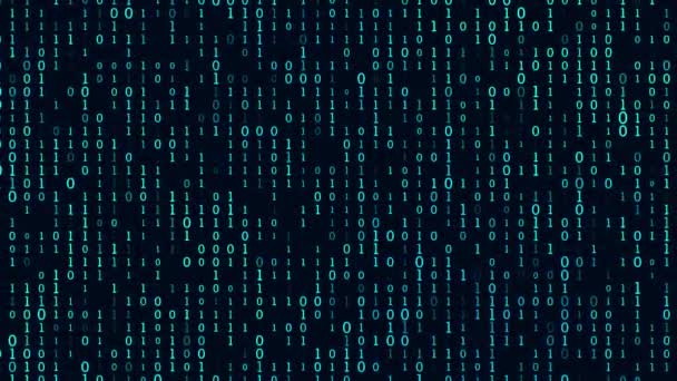 二进制代码流 蓝色矩阵背景 黑暗背景下的数字下降 数字计算机代码 编码和黑客攻击3D渲染 — 图库视频影像