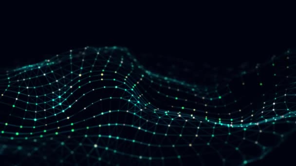 Абстрактные Технологические Волны Поток Частиц Большая Визуализация Передачи Данных Рендеринг — стоковое видео