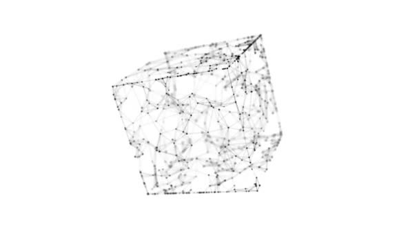 Abstract Wireframe Cube Digital Blockchain Concept Futuristic White Background Dots — Stock Video