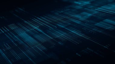 Parçacıkların dijital mavi arkaplanı. Soyut fütürist illüstrasyon. Büyük veri görselleştirmesi. Teknoloji dinamik noktaları arka planda. 3B görüntüleme.