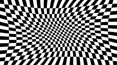 Siyah ve beyaz kareli vektör optik illüzyon. Soyut eğri dalga arkaplanı.