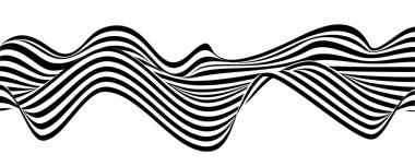 Siyah ve beyaz çizgileri olan vektör optik illüzyon. Soyut eğri dalga arkaplanı.