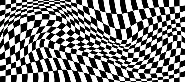 Illusion Optique Vectorielle Avec Carrés Noirs Blancs Fond Onde Courbe — Image vectorielle