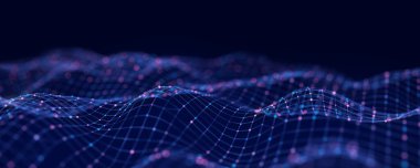 Soyut fütüristik dalga. Parçacık akışı. Büyük veri transferi görselleştirmesi. 3d oluşturma.