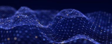 Soyut fütüristik dalga. Parçacık akışı. Büyük veri transferi görselleştirmesi. 3d oluşturma.