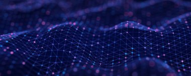 Soyut fütüristik dalga. Parçacık akışı. Büyük veri transferi görselleştirmesi. 3d oluşturma.