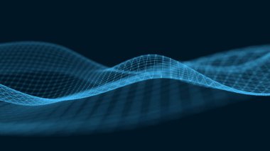 Soyut fütüristik dalga. Parçacık akışı. Büyük veri transferi görselleştirmesi. 3d oluşturma.