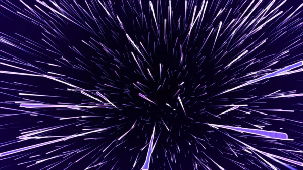 Blue hyper jump. Digital hyperspace with stars explosion. Abstract futuristic speed background. Dynamic motion lines on blue backdrop. 3D rendering.