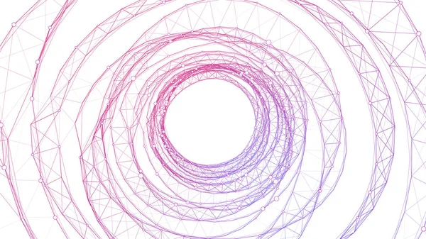 技术线框圆隧道白色背景 未来派3D虫孔网格 数字动态波 矢量说明 — 图库矢量图片