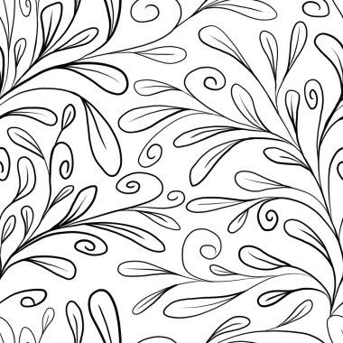 Beyaz arka planda el çizimi dallar ve yapraklar. Kusursuz desen. Kumaş, baskı, kağıt, kart için tasarım.