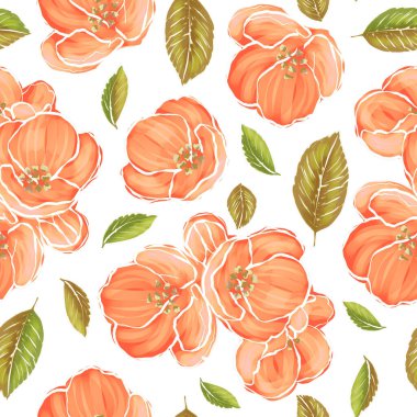 Beyaz arka planda çiçekler ve yapraklar. Kusursuz desen. Kart, baskı ve paketleme için tasarım.