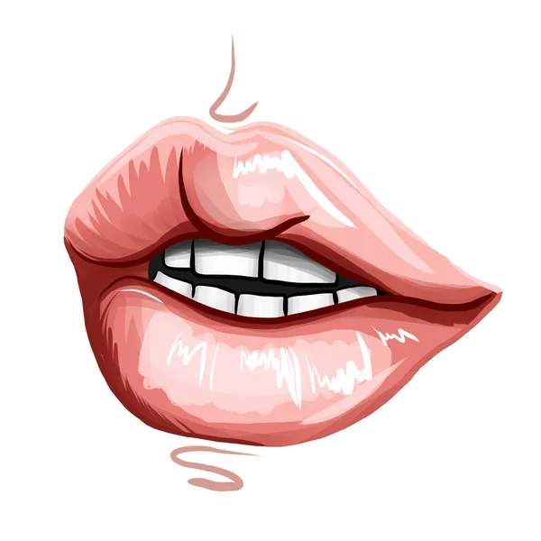 Women Mouths Parted Painted Lips Teeth Realistic Image Digital Painting — Stock Photo, Image