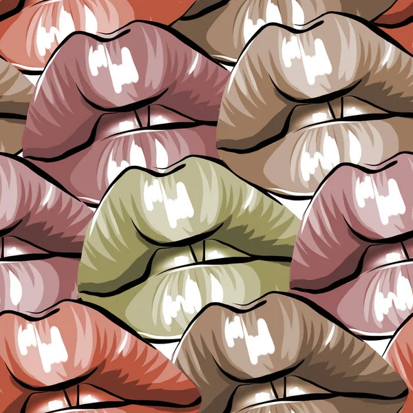 Parted Sensual Lips Shiny Lipstick Seamless Pattern Digital Painting — Stock Photo, Image