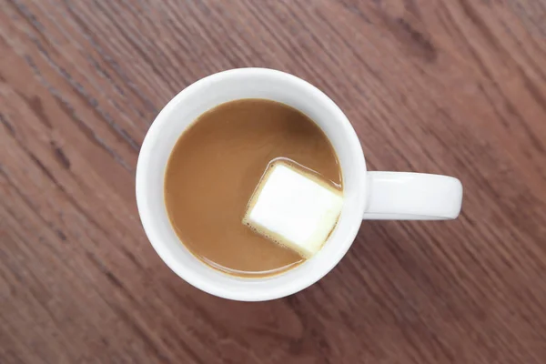 Ovanifrån Varmt Kaffe Eller Choklad Kopp Med Marshmallow Inuti — Stockfoto