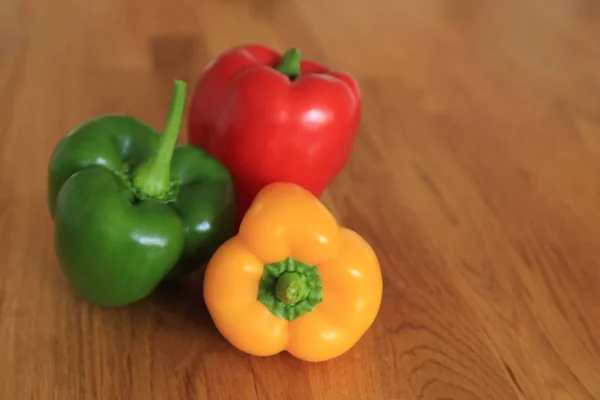 Composition Three Color Red Green Yellow Fresh Sweet Pepper Bell — Stock Photo, Image