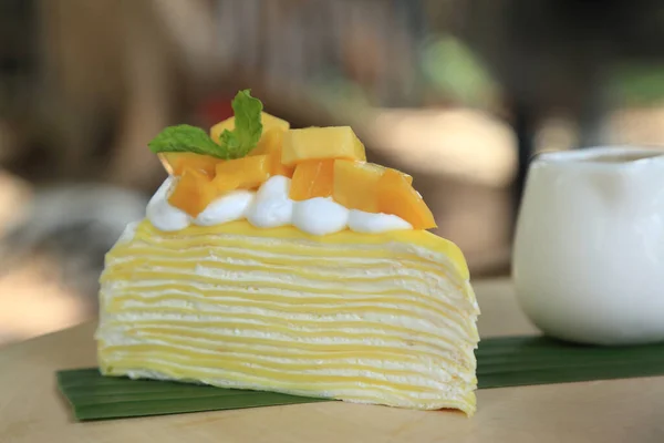 Mango Fruit Crape Cake Fresh Mango Piece Top — Stock Photo, Image