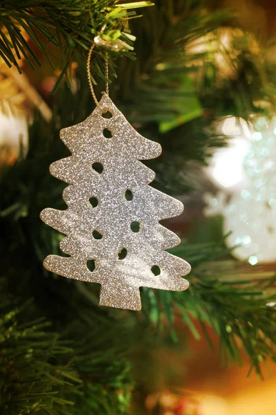 Small Silver Chisrtmas Tree Hanging Green Christmas Tree — Stock Photo, Image