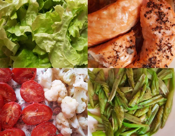 Quatre Cadres Distincts Plusieurs Types Aliments Ensemble Aliments Sains Colorés — Photo