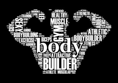Vücut Builder kelime bulut etiket kavramı vektör çizim