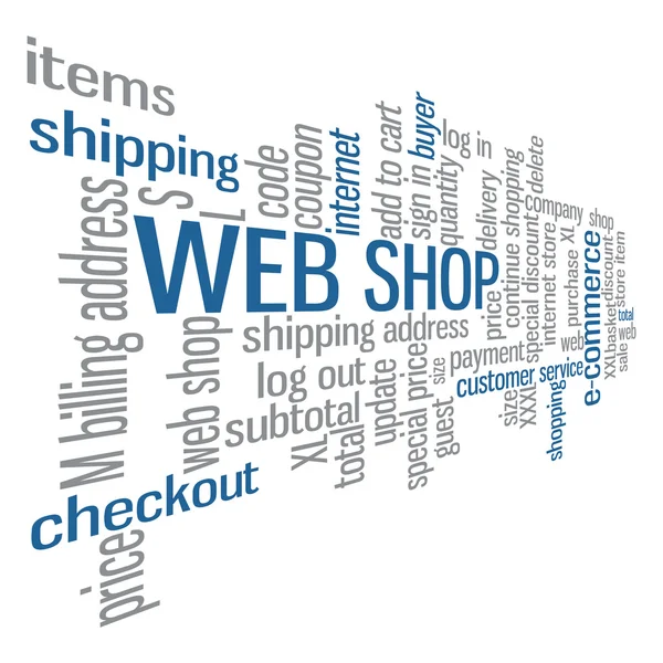 Web Dükkanı word cloud tag kavramı vektör beyaz zemin üzerine