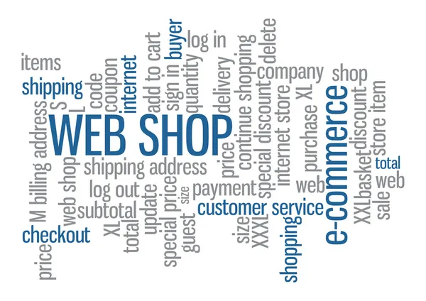 Web shop palabra nube etiqueta concepto en vector sobre fondo blanco — Archivo Imágenes Vectoriales