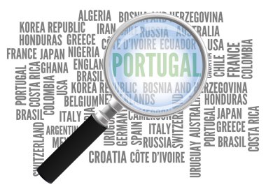 Brezilya 2014 milli takımlar - şampiyonluk kelime bulutu kavramı vektör beyaz arka plan üzerinde büyüteç ile