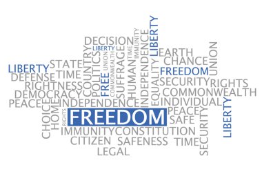 Özgürlük kelime bulut etiket kavramı beyaz arka plan üzerinde - vektör