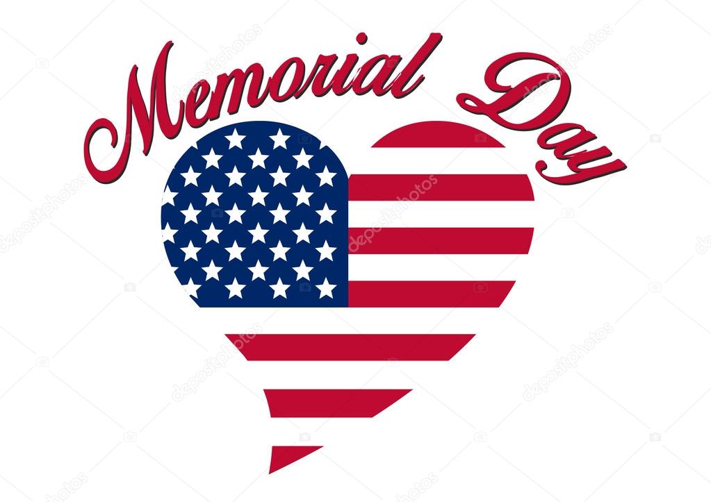 Memorial day concept of american flag into heart shape in vector