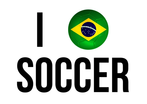 I Love Soccer Concept y la bandera nacional de Brasil y la pelota de fútbol — Foto de Stock