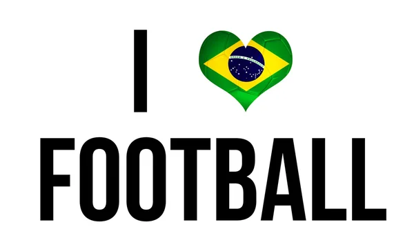 I Love Football Concept en forma de corazón y bandera nacional de Brasil y pelota de fútbol —  Fotos de Stock