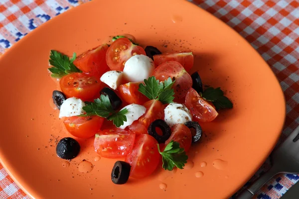 Mozzarella peyniri, domates, fesleğen ve sarımsak — Zdjęcie stockowe