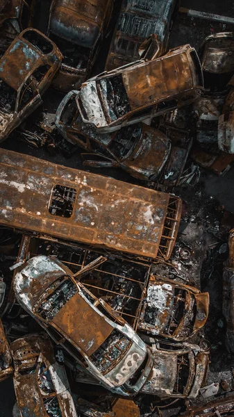 Irpin Kyiv Region Ukraine 2022 Lot Burnt Shelled Cars Parking — Stock Photo, Image