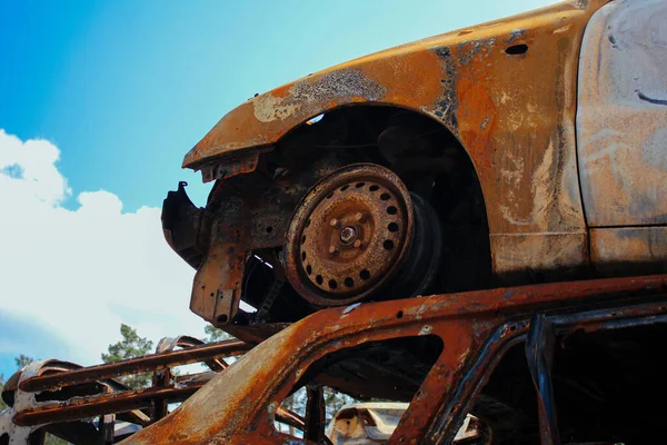 Irpin Lot Burnt Shelled Cars Parking Lot Consequences Invasion Russian — Stockfoto