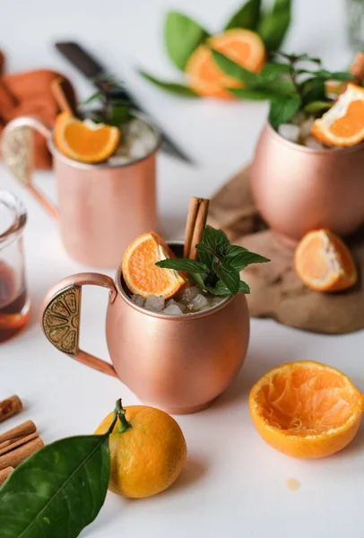 Winter Tangerine Cinnamon Stick Alcohol Ice Cocktails Fresh Mint Vintage Royalty Free Stock Images