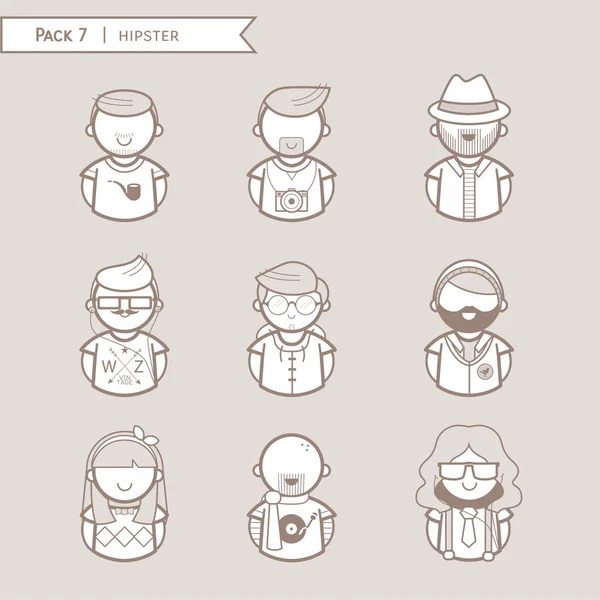 hipster Icon set rengi kahverengi, insanlar hipster, hipster karakter çizimi
