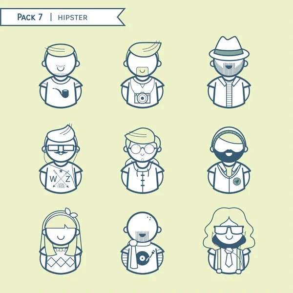 hipster Icon set rengi yeşil, insanlar hipster, hipster karakter çizimi