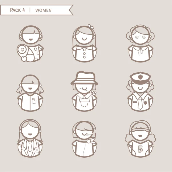 Kadınlar simge, karakterin kadınlar, meslekler ayarlayın. meslekler