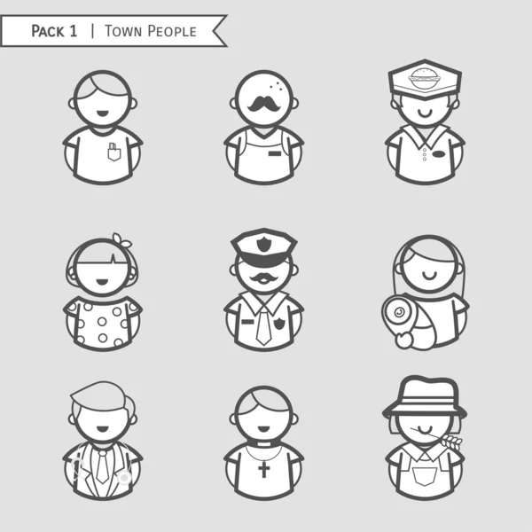 kasabanın insanları simgesi, karakter insanlar, meslekler ayarlayın. meslekler, gri