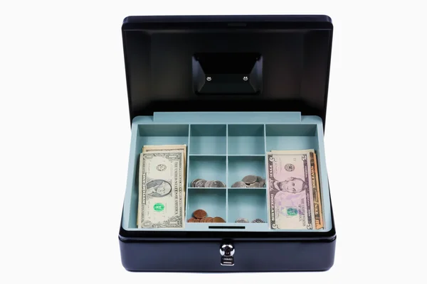 Black steel cash box. Isolated — Stock Photo, Image