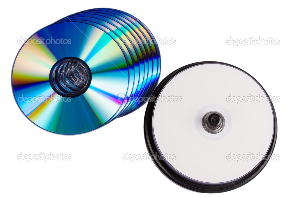 some blank writable DVD discs on white background