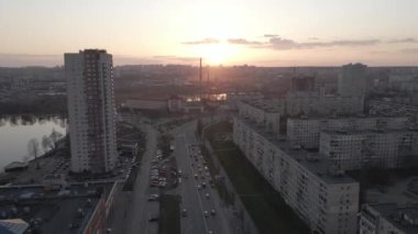 Kyiv, Ukrayna 10.31.2021: İHA 'dan Obolon' a hava görüntüsü