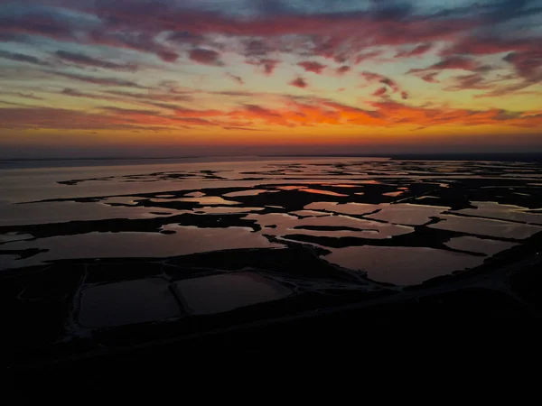 Vista Aérea Drone Para Pôr Sol Sobre Lagos Livre — Fotografia de Stock