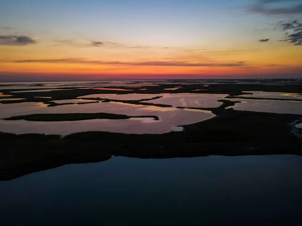 Vue Aérienne Drone Coucher Soleil Sur Les Lacs Plein Air — Photo