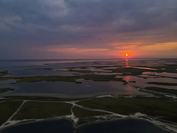 Vue Aérienne Drone Coucher Soleil Sur Les Lacs Plein Air — Photo