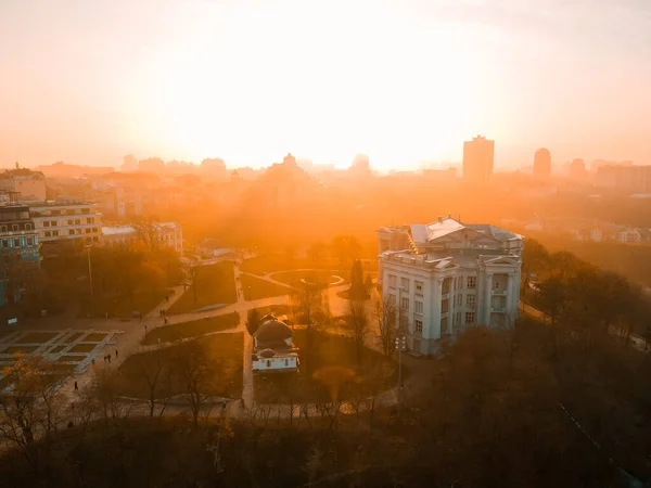 Вид Повітря Дрона Церкви Святого Андрія Києві Восени Заході Сонця — стокове фото