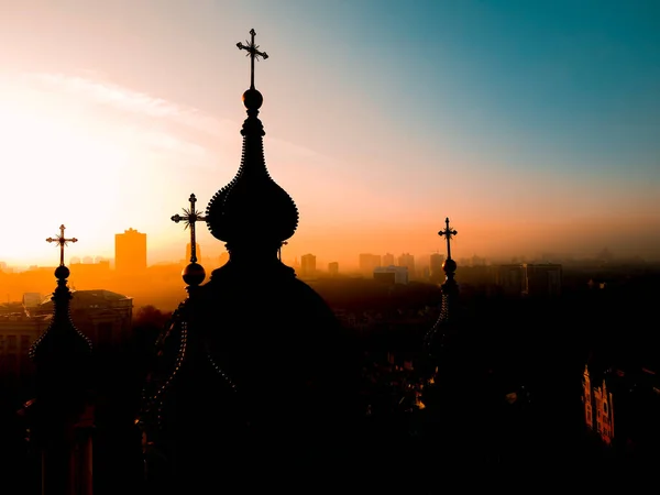 Vista Aérea Drone Igreja Santo André Kiev Outono Pôr Sol — Fotografia de Stock