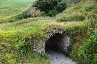 Kalenin yakınındaki yeşil bir alanın arka planında Khotyn şehrinin yazıtları. Çeviri: khotin
