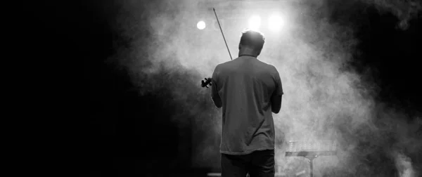 舞台でバイオリンを弾いている男の背中からの眺め — ストック写真